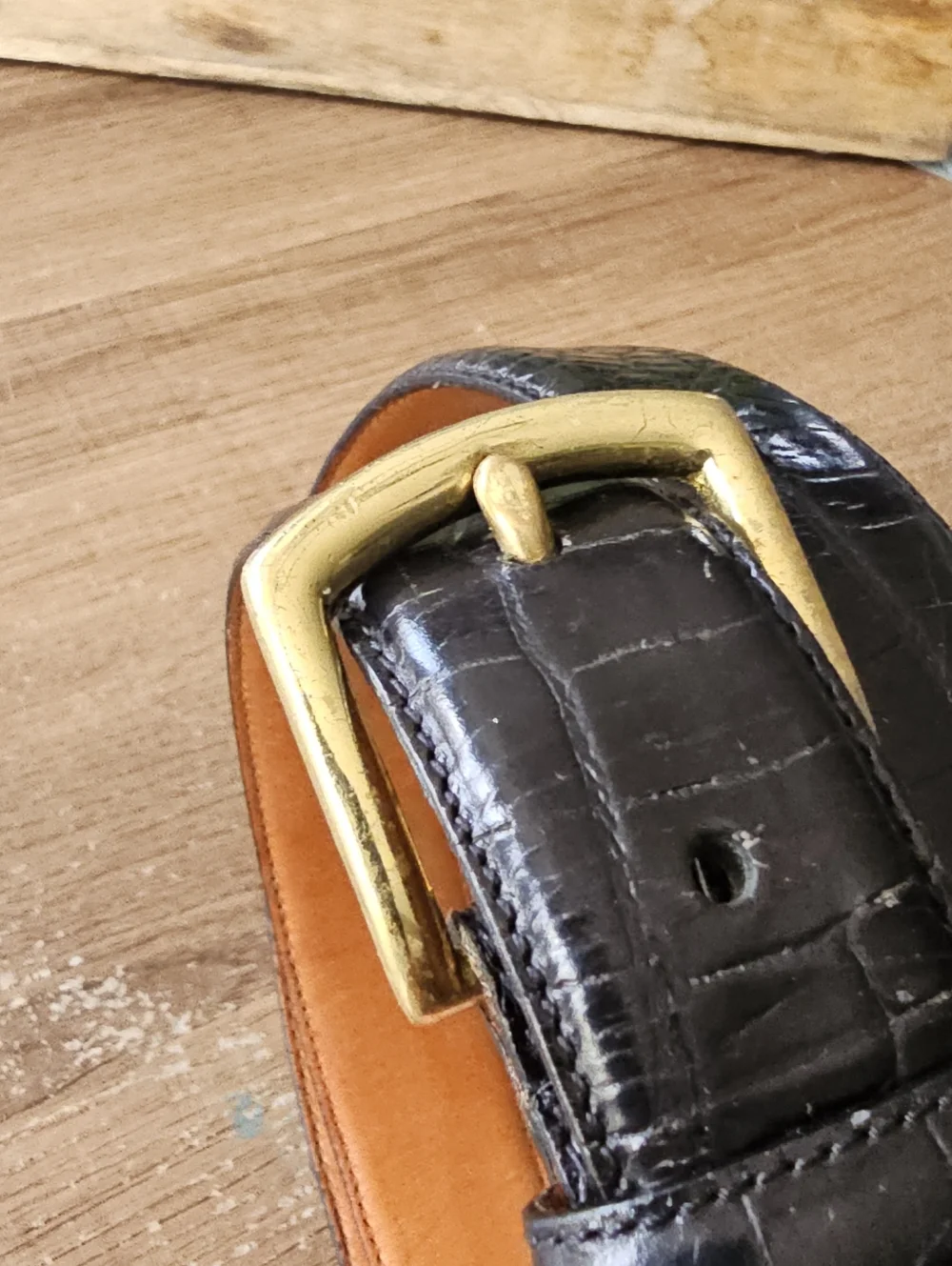 POLO RALPH LAUREN EMBOSSED ALLIGATOR PATTERN LEATHER Black Belt‎ Mens Sz 40 Flaw